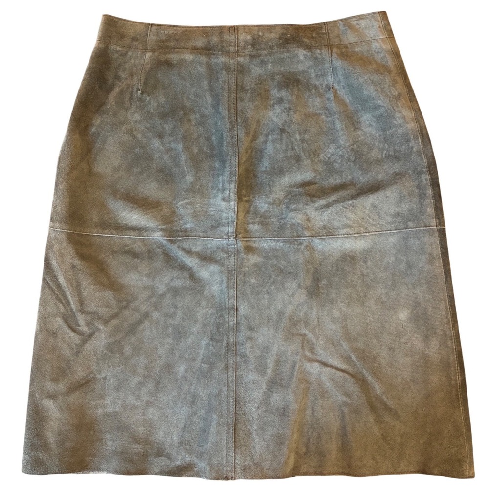 Genuine Leather Olive Green Zip Front A-Line Skirt Women's Size 8 Isaac Mizrahi - Picture 6 of 7
